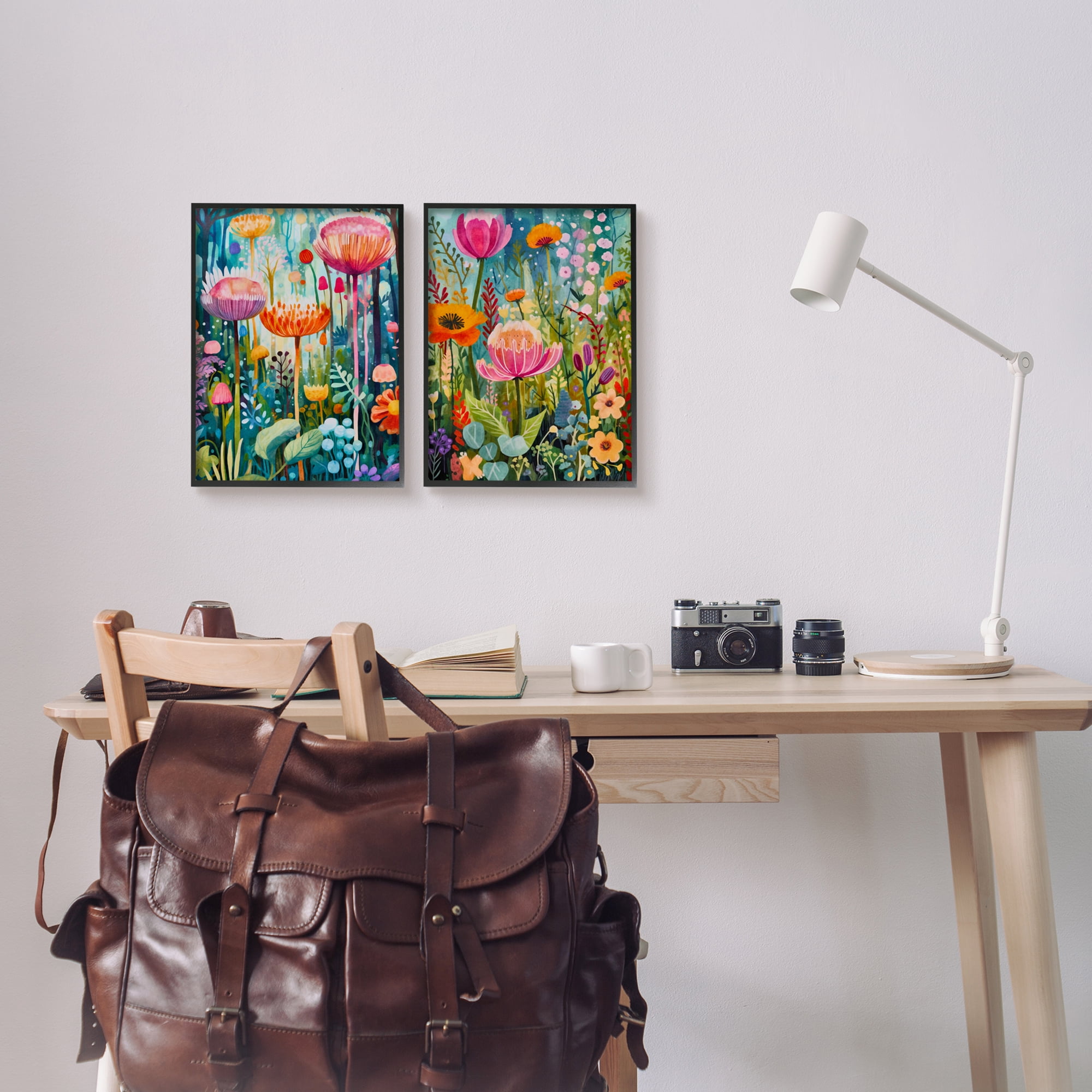 Stupell Industries Whimsical Gardens Landscape Botanical & Floral Painting Black Framed Art Print Wall Art, 11 x 14, Set of 2