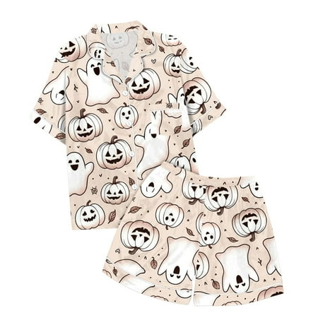 

Halloween Costumes Teen Girls Childrens Leisure Printed Button Collar Short Sleeved Top Shorts Pajama Set