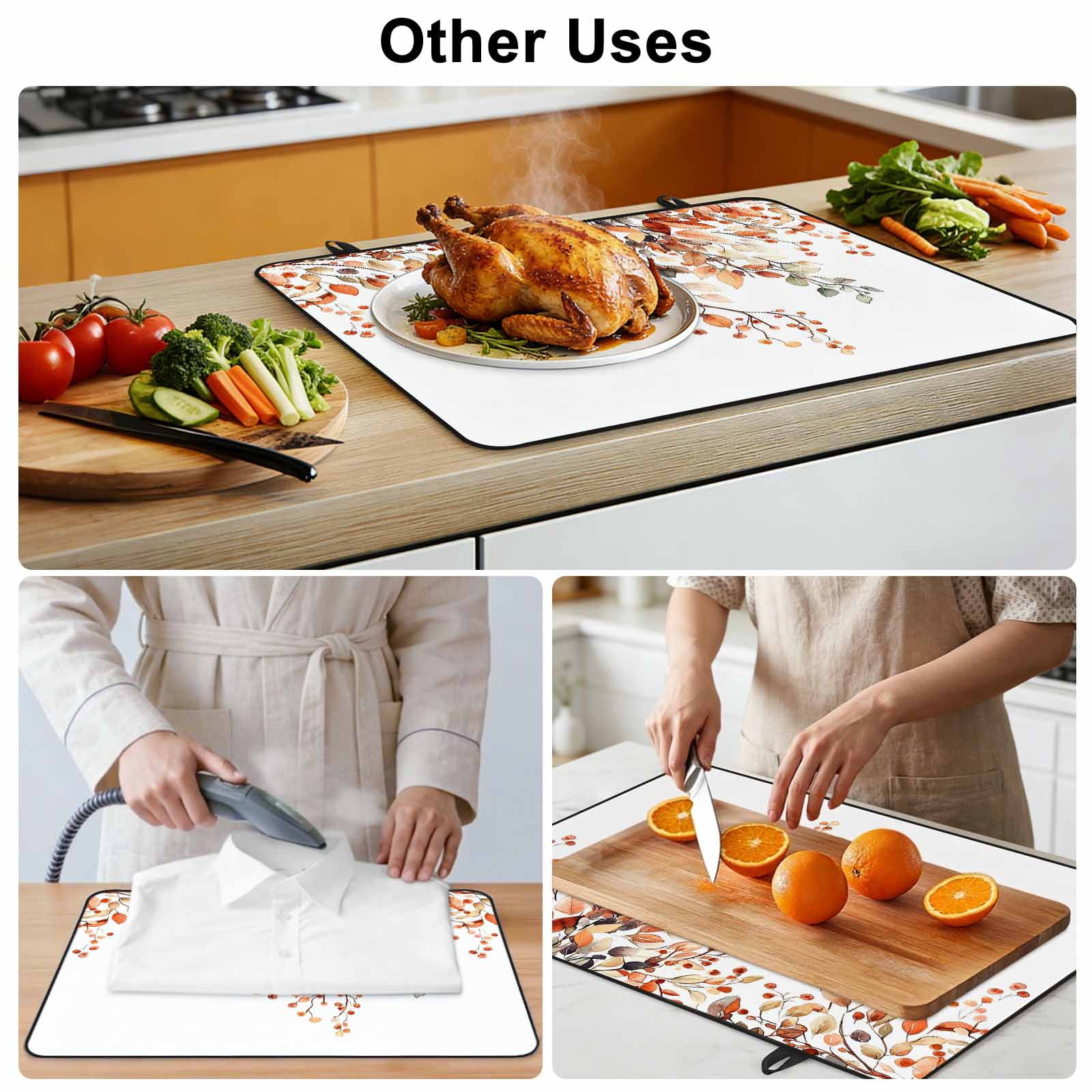Fall Leaves Stove Top Cover for Electric Stove, Heat-proof & Non Slip Glass Top Stove Cover Protector, Farmhouse Orange Eucalyptus Leaf Floral Kitchen Flat Cooktop Rubber Mat 24x21 Inches