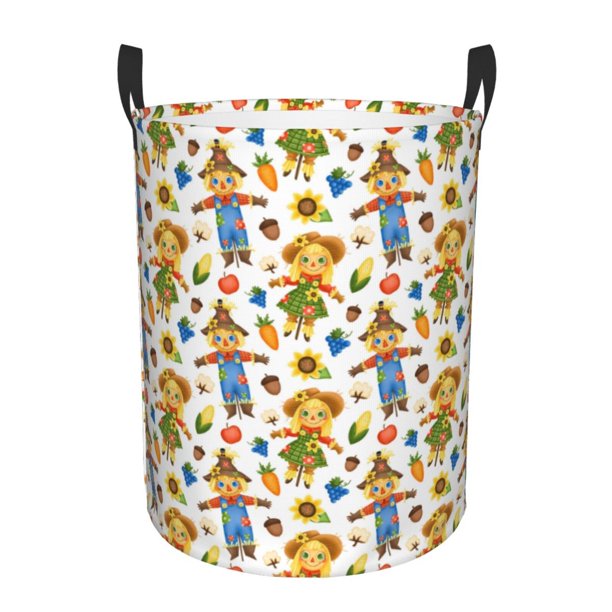 Fotbe Harvest Scarecrow Pattern Cesto de Ropa con Asas, Cesto Impermeable de Gran Capacidad, Bolsa de Lavado para Dormitorio, Cesto de Ropa con Ruedas y Asas-Medium