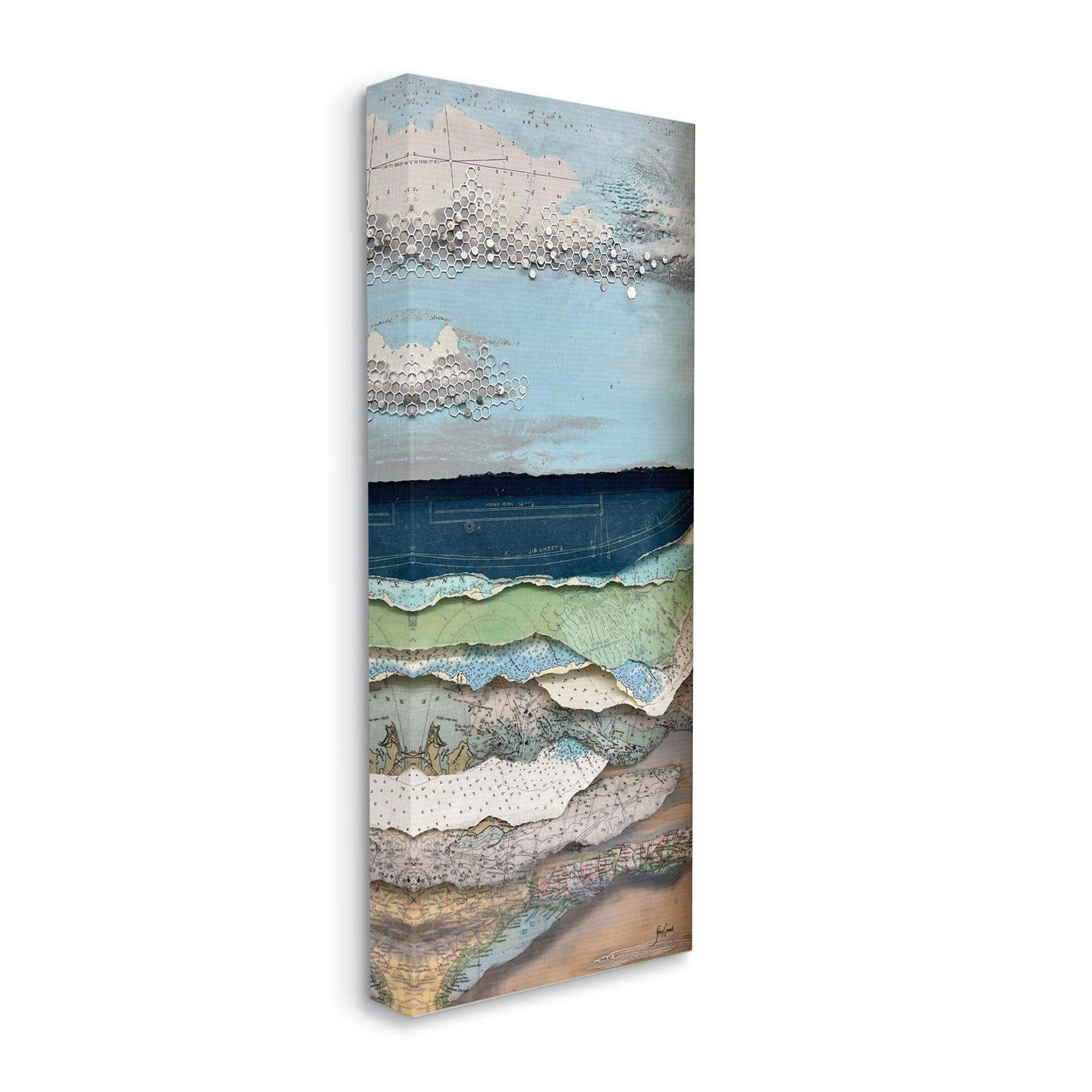 Stupell Industries Cloudy Beach Shore Landscape Layered Ephemera Collage Painting Gallery Wrapped Canvas Print Wall Art, Design by Stacy Gresell