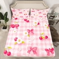 thumbnail image 2 of Manfei Cartoon Cherry Twin Sheet Sets,Cute Bowknot Bowtie Twin Fitted Sheet,Pink Plaid Grid Flat Sheet For Girl Kids,Super Cozy Room Decor,3 Pieces, 2 of 7