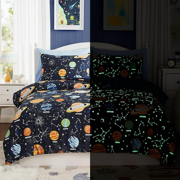 MY Twin Kids Comforter Set - 5 Pieces Twin Bedding Sets for Boys Girls Teen, Glow in The Dark Space Bed in A Bag with Sheets
