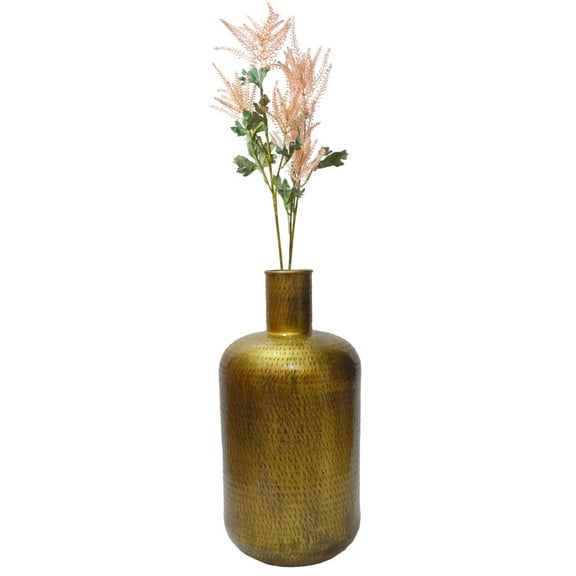 Antique Gold Metal Floor Flower Bottle Shape Vase for Entryway