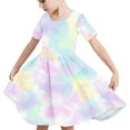 thumbnail image 6 of Little Girls Dresses Casual Flowy Swing Graphic Dresses Short Sleeve Floral Print Cute Princess Dresses, 6 of 7