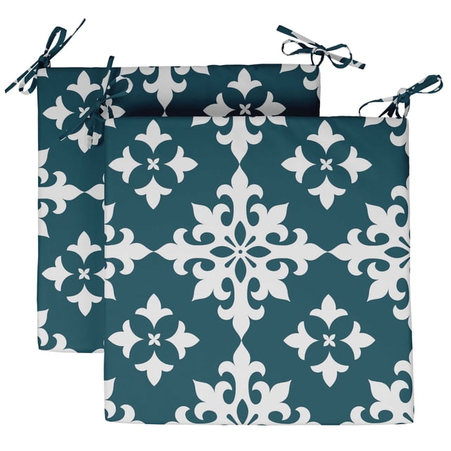 Vargottam Printed Indoor/Outdoor Chair Pads Non Slip Dining Chair CushionSquareShapedDining Chair Pad With String Ties Machine Washable & Home Decor Cushion- Set Of 2-Teal Green
