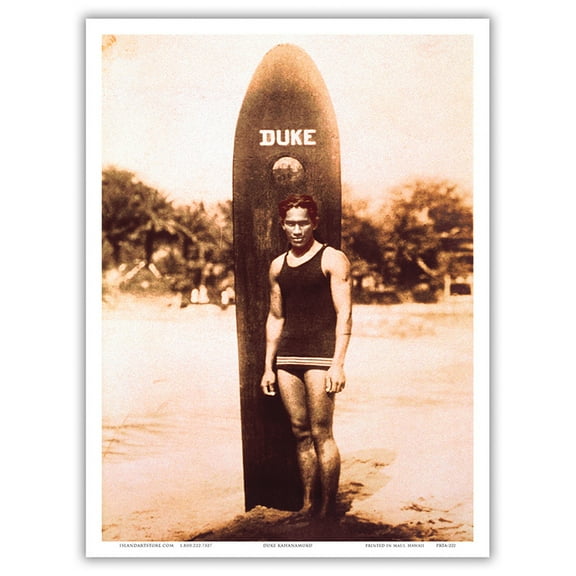 Duke Kahanamoku - Famous Hawaiian Surfer and Olympic Gold Medalist - Vintage B&W Historical Photograph c.1915 - Master Art Print (Unframed) 9in x 12in