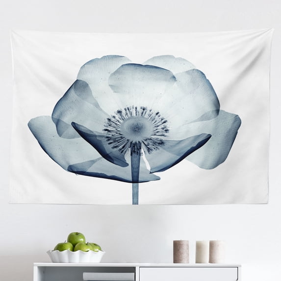 Flower Tapestry, X-ray Photo of Group of Wild Orchid Floral Image Unsual Art Elements Print, Fabric Wall Hanging Decor for Bedroom Living Room Dorm, 2 Sizes, Teal White, by Ambesonne