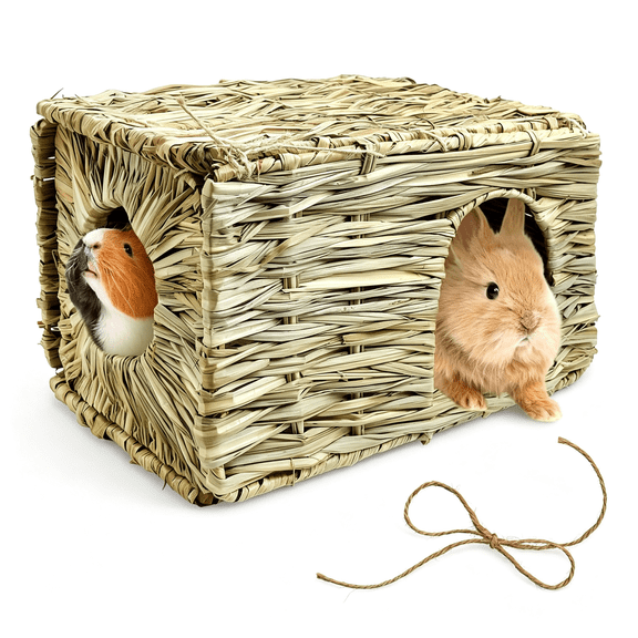 ACDANC Rabbit Grass House - Natural Hand Woven Seagrass Play Hay Bed,Hideaway Hut Toy for Bunny Hamster Guinea Pig Ch"Illa Ferret Rabbit Hutch