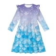 thumbnail image 4 of FKELYI Girls Crew Neck Dress A-Line Tiered Swing Dress Purple Snowflake Blue Fish Scale Print Ruffle Long Sleeve Fall Sundress Midi Playwear for Party Birthday, 5-6 Y, 4 of 6