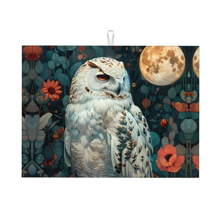 

Dish Drying Mat Moon Flower White Owl Highly Absorbent Microfiber Drying Mat Kitchen Counter or Sink Drawer Liner 18x24 Kitchen Drying Mat Coffee Mat Kitchen Essentials