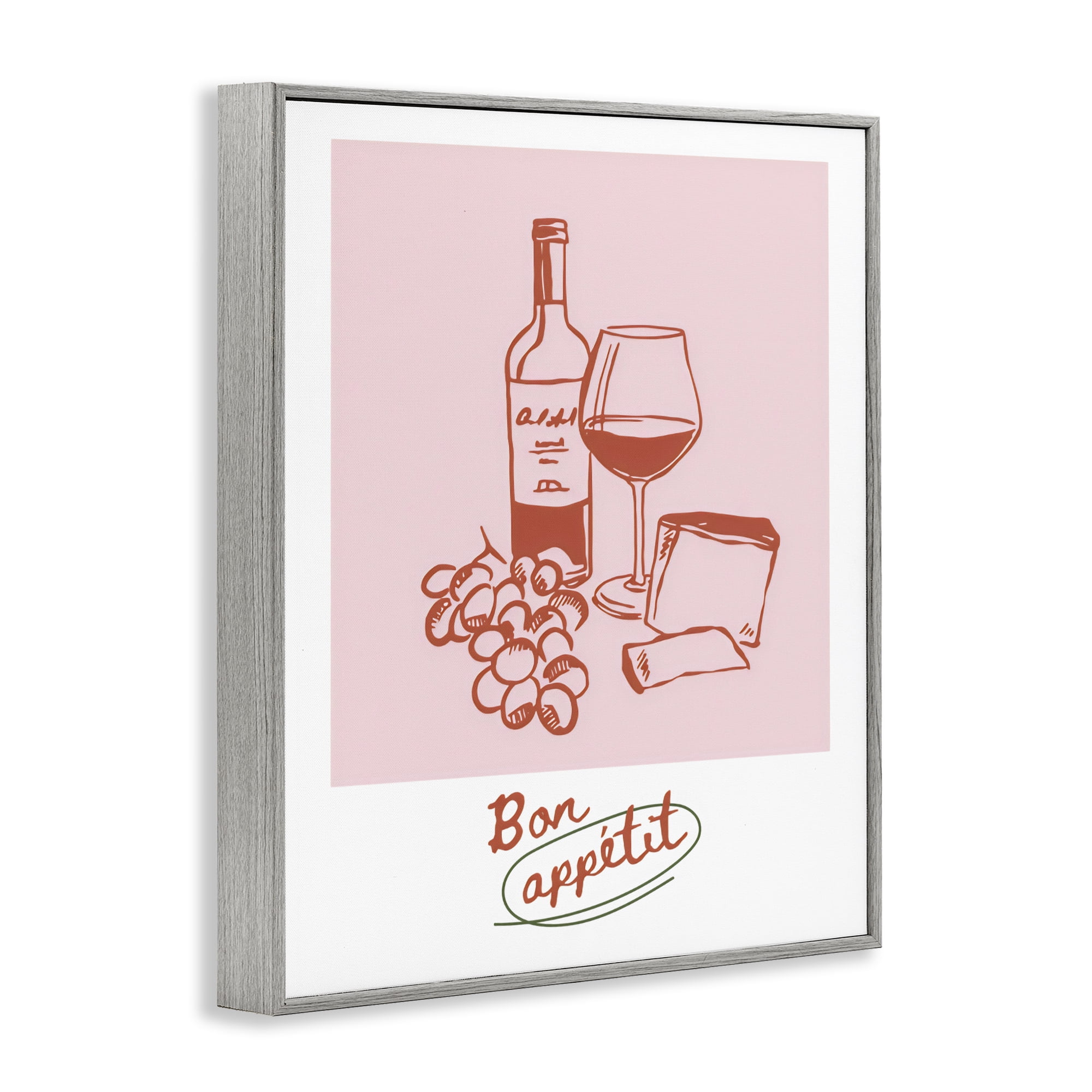 Stupell Industries Bon Appetit Wine & Grapes Gray Framed Giclee Art, design by The Prints Vibe