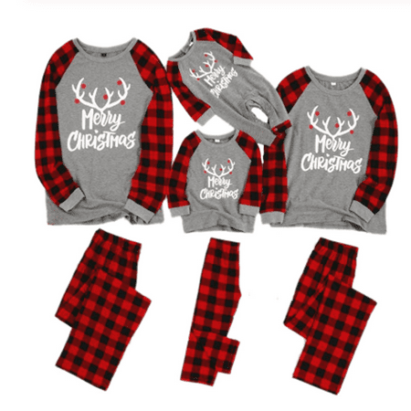 

Christmas Family Matching Family Pajamas PJs Matching Set Plaid Pants+Top 2pcs Letter Print