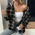 thumbnail image 4 of Aloohaidyvio Hooded Flannel Shirt Women Plaid Jacket Long Sleeve Button Down Blouse Casual Fashion Shacket Tops, 4 of 6