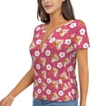 thumbnail image 2 of Wukai Piggy Sunflower Casual V-Neck Graphic Tees for Women: Lightweight and Breathable Summer Tops with Stylish Design-X-Large, 2 of 8