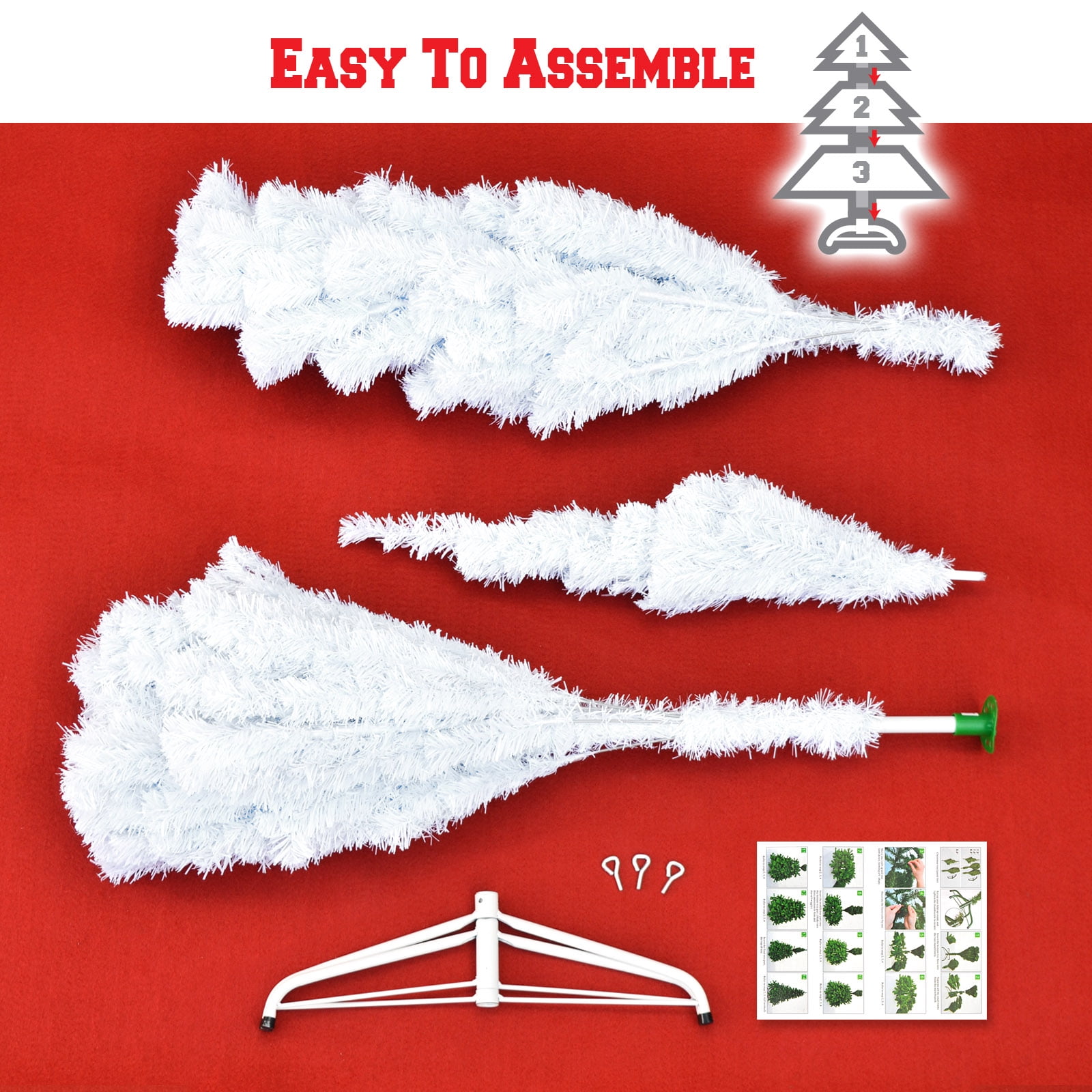 Sunrise 4 Sizes Artificial Christmas Tree w/Metal Stand,Easy Assembly, White (7 Ft)