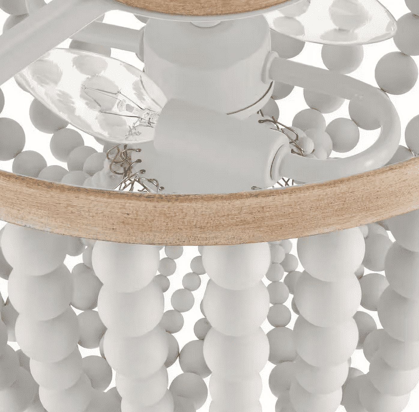 Cayman 13 in. 2-Light White and Faux Wood Beaded Flush Mount Ceiling Light Fixture with White Beaded Shade
