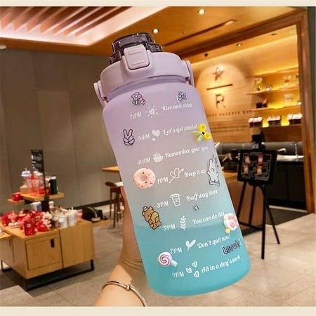 

Kitchen gadgets 2L Sports Straw Water Bottle With Stickers Portable Large Capacity Fitness Bike Cup Summer Ice Cold Water Jug With Time Marker CHMORA