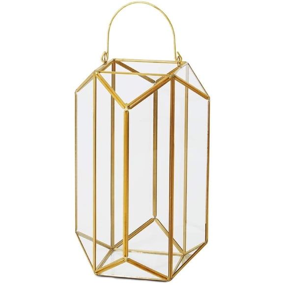 Serene Spaces Living Emerald Cut Glass Lantern, Measures 11 inches Tall, Sold Individually