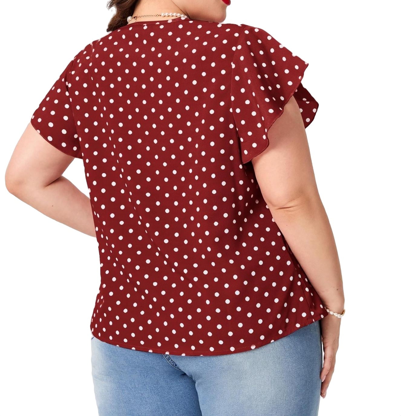 Women Polka Dot Mesh Patchwork Short Sleeve Blouse T Shirt Plus Size XS-8XL