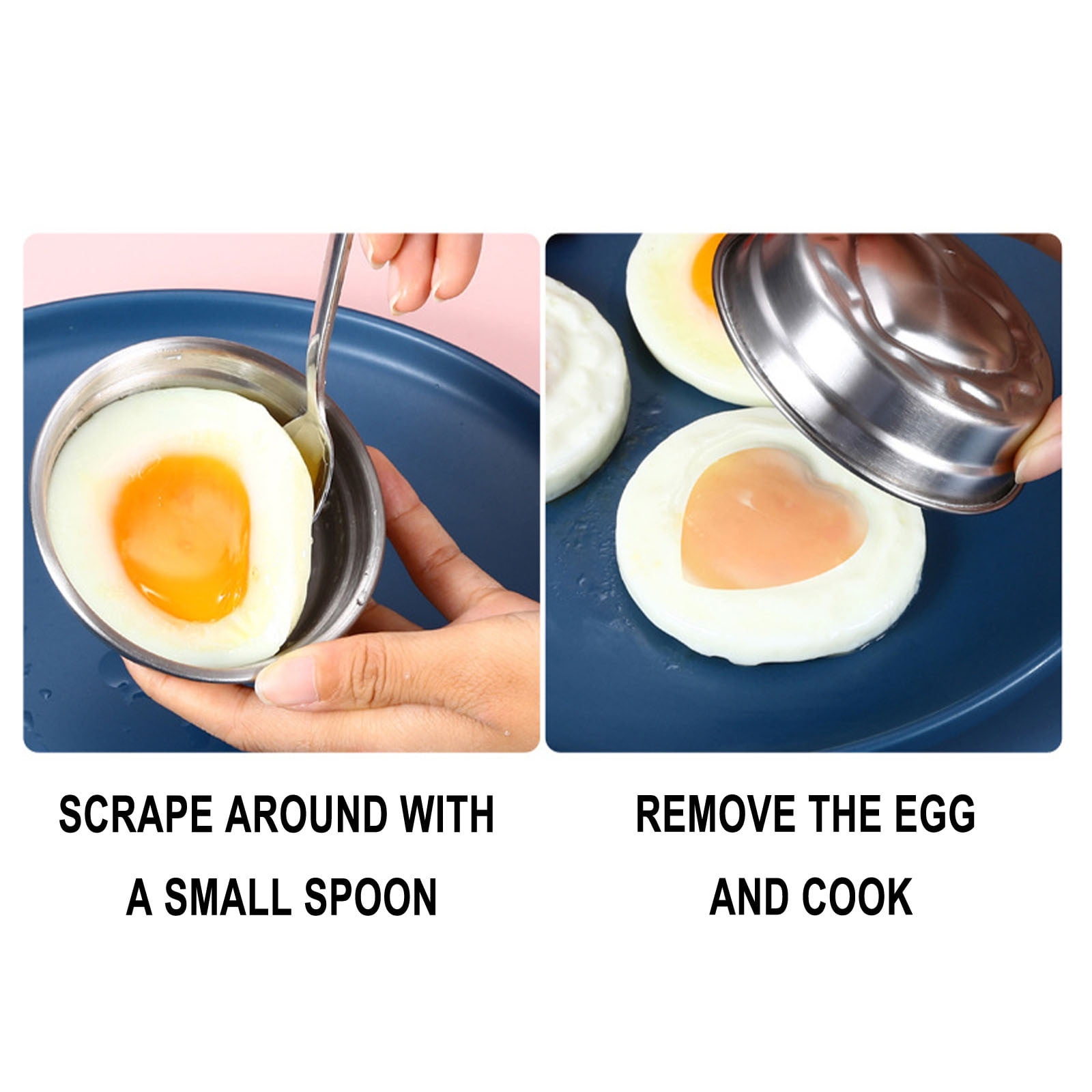 2 Packs Stainless Steel Egg Poacher Mold for Perfect Poached Eggs Boiled Eggs Omelette Maker Kitchen Tool Heart Shape Breakfast Cooking Utensil