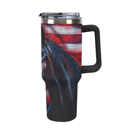 

Black Horses U.S.A Flag Tumbler with Handle and Straw 40 oz Stainless Steel Leakproof Travel Coffee Mug Car Cup Vacuum Water Bottle 40oz