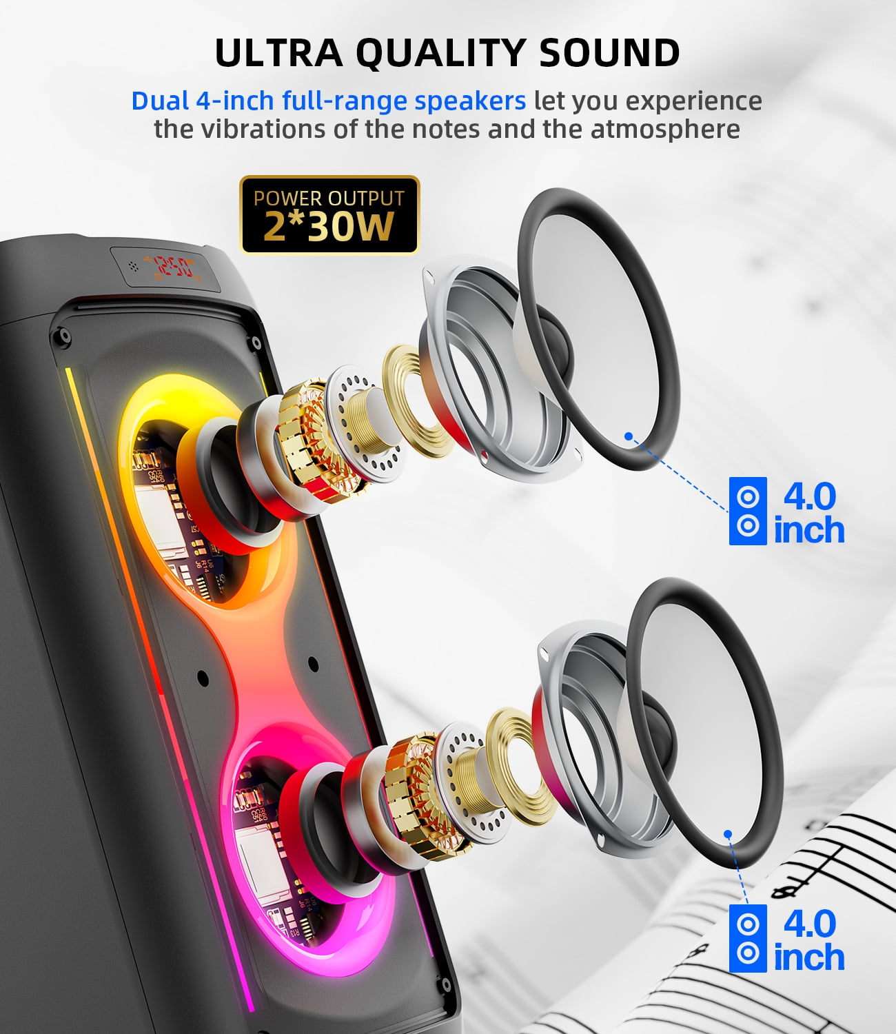 Gesnada Karaoke Machine with 2 Wireless Microphones, 200W Peak Power, TWS, USB/TF/AUX, Perfect Graduation Gift