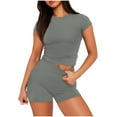 thumbnail image 2 of gbyLJF Two Piece Sets for Women Casual Short Sleeve T-shirts with High Waist Shorts Set 2 Piece Summer Sets, 2 of 9