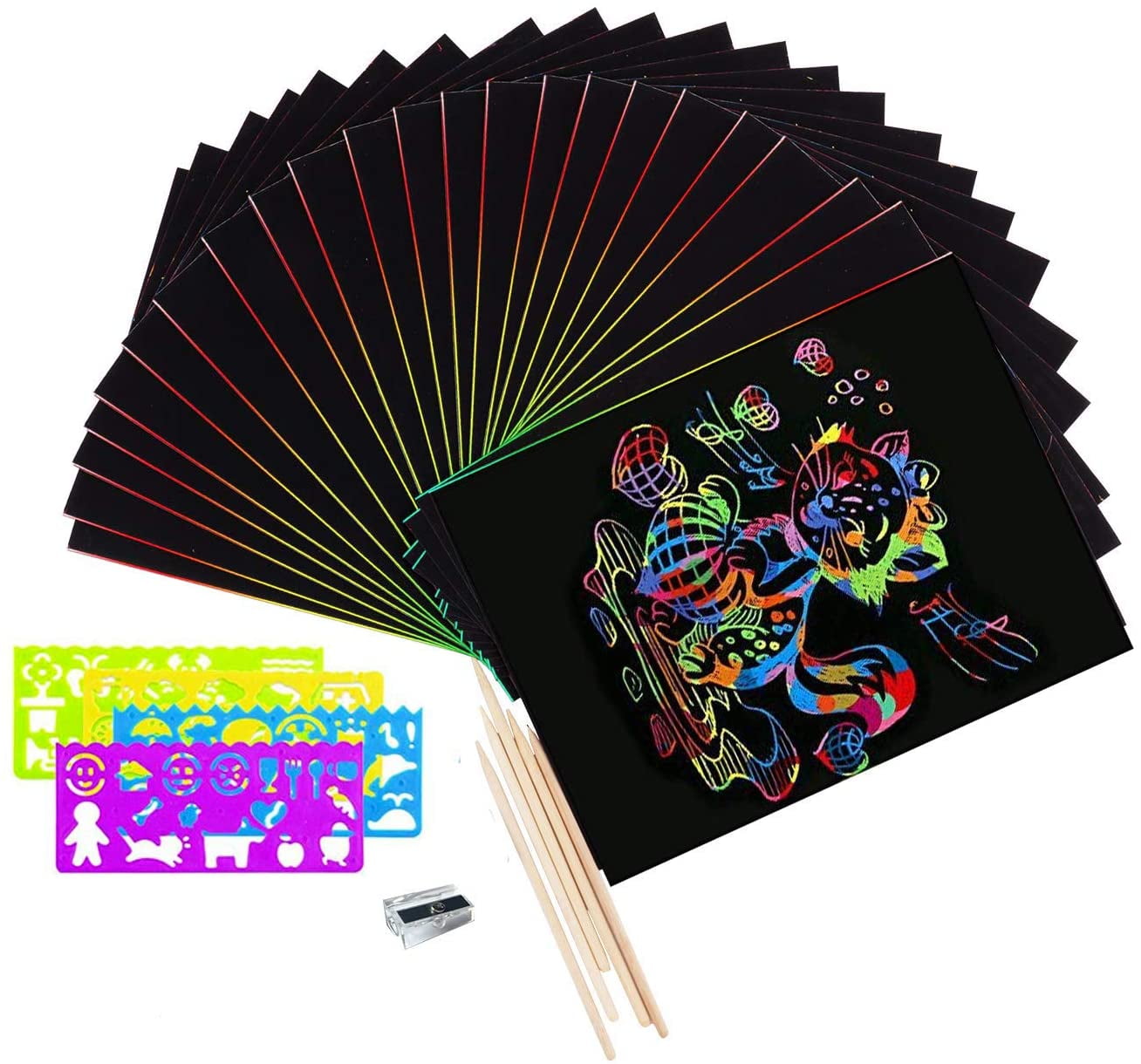 Face Like 20 Sheets Scratch Art Paper Black Magic Rainbow Painting Boards with 1 