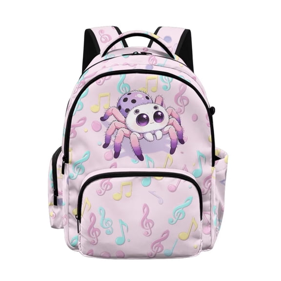 DISNIMO Jumping Spider Print School Backpack for Kids Music Note Printed 17 Inch Lightweight Bookbag with Padded Straps and Water Bottle Pocket, Back to School Gifts