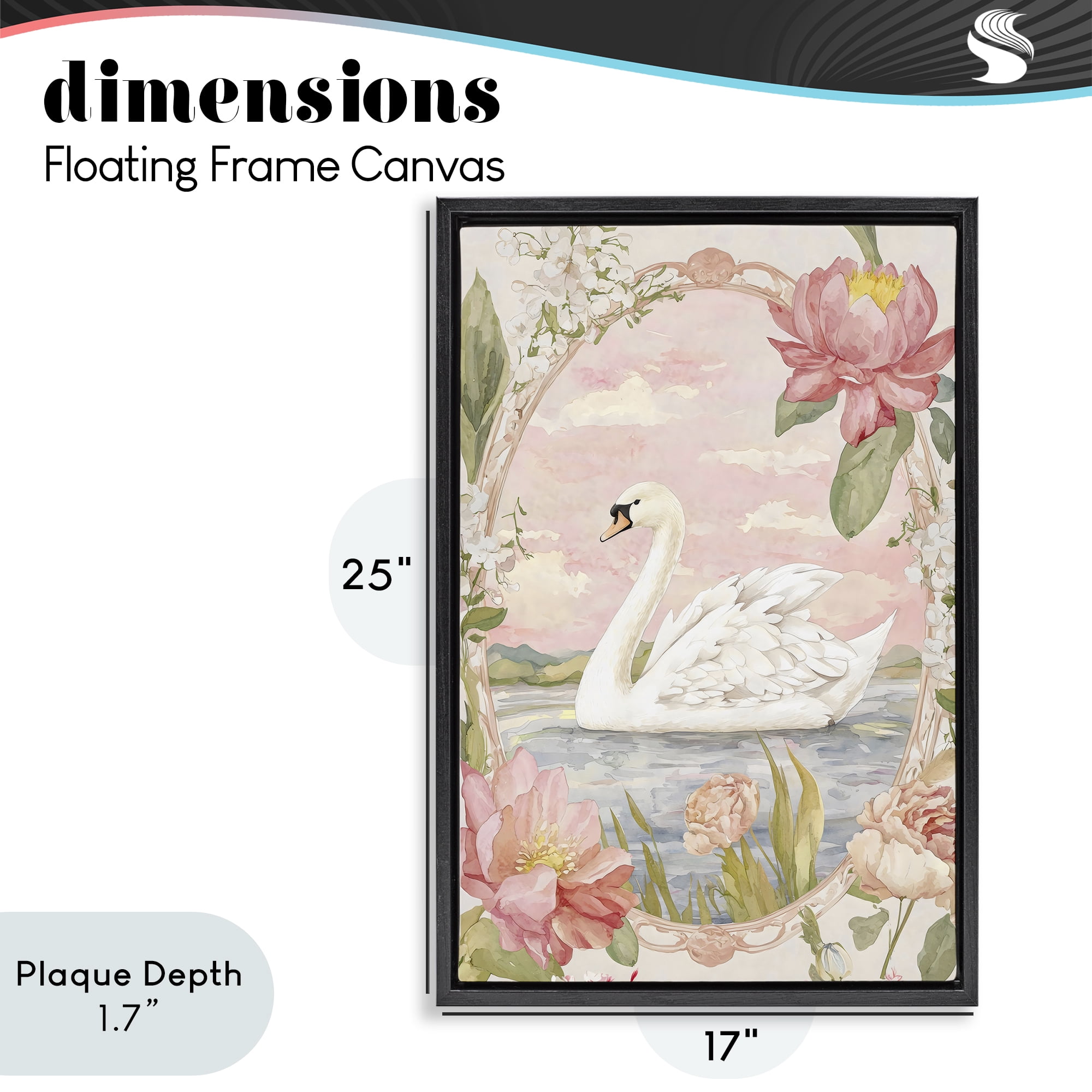 Stupell Industries Floral Border Swan in Bloom Black Framed Floater Canvas Wall Art, design by Creative Studio
