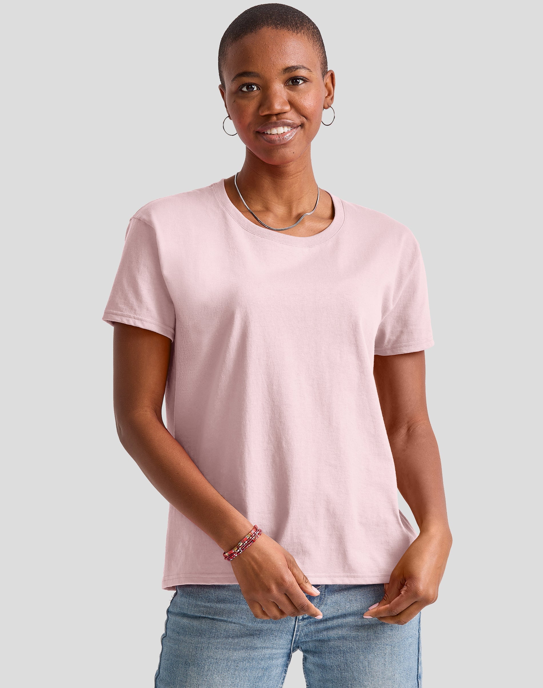 Hanes Essentials Women's Cotton T-Shirt, Oversized Fit Pale Pink S -  Walmart.com