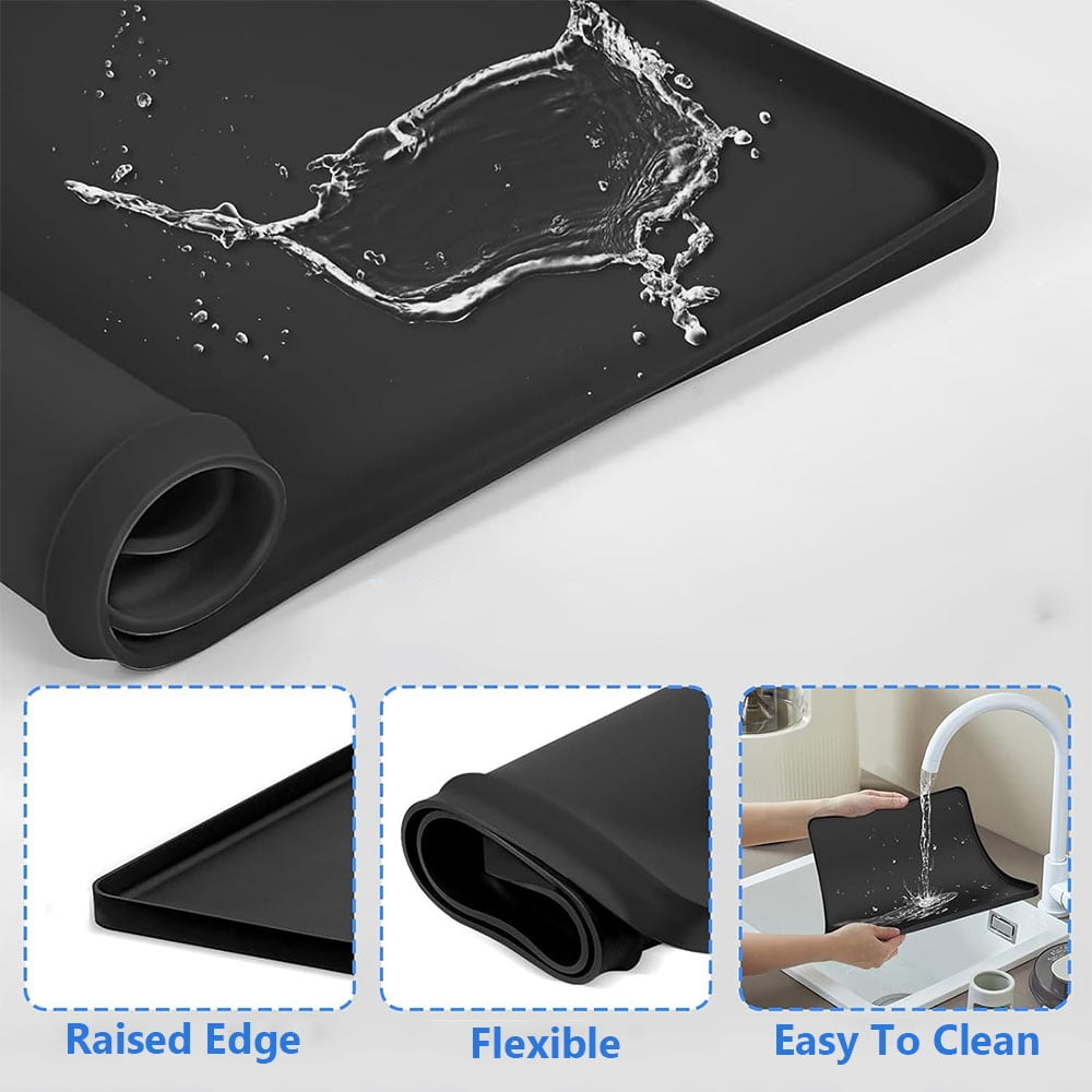 TOP-MAX Silicone Refrigerator Anti-Slip Mat, for Mini Fridges, Floors, Washing Machine Mat, Dryer Mat, Easy Storage, Size M (Black)