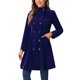 thumbnail image 4 of Abrigo de terciopelo A-Line para mujer Inspire Chic, de doble botonadura, con cuello alto, abrigo de invierno de longitud media, XS, azul oscuro, 4 of 6