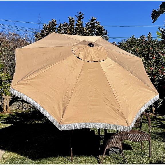 BELLRINO DECOR Replacement MEDIUM COFFEE Tassel Edge Umbrella Canopy for 9ft 8 Ribs (Canopy Only) C003-8M-MEDIUM