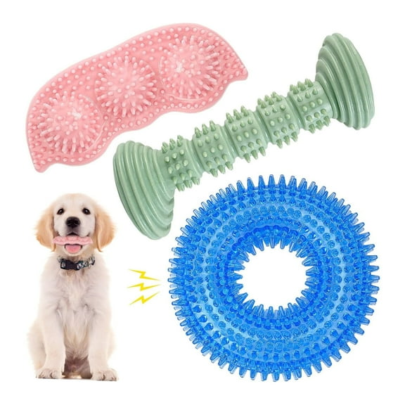 3 Pcs Dog Toys Puppy Teething Toys for Small & Medium Dogs, Squeaky Chew Toys with Dental Cleaning for Puppies, Durable