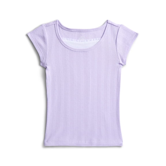 Wonder Nation Girls Pointelle Lace Top with Short Sleeves, Sizes 4-18, Plus