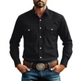 thumbnail image 5 of Josdec Men Stretch Long Sleeve Button Down Shirt, Lapel Dual Snap Chest Pockets, Solid Cowboy Casual Business Outdoor Daily Tops S-XXXL, 5 of 9