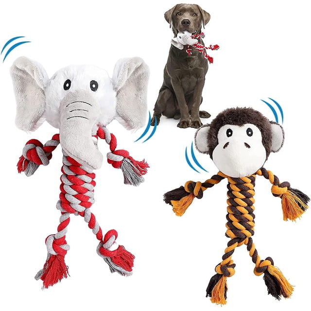 Juguetes de peluche para perros, interactivos, de cuerda, con elefante y mono, suaves y duraderos, para perros pequeños, medianos y grandes, con sonido chirriante.