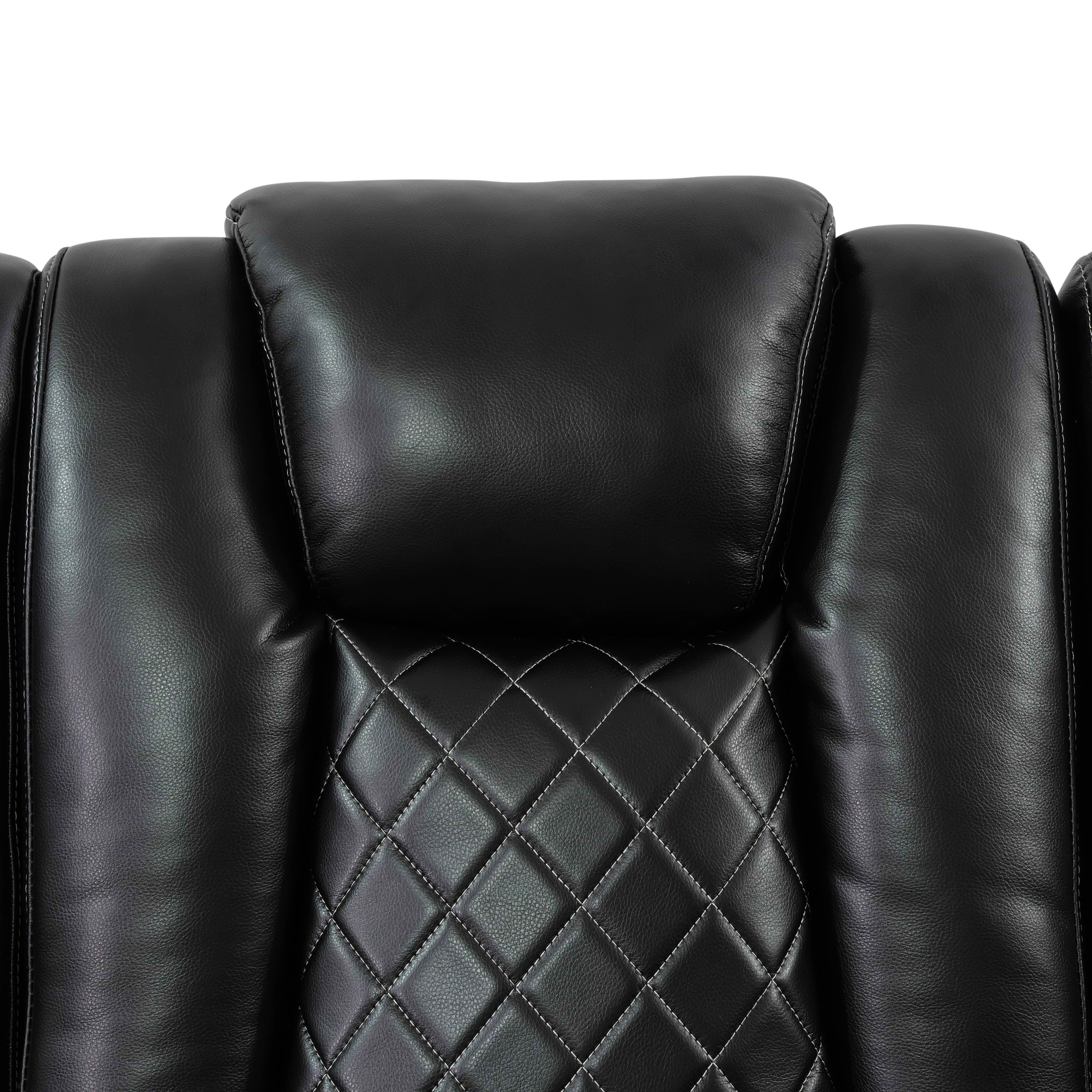 MAYEERTY 37.5 Inch Black Breathing Leather Recliner Sofa, Intelligent Functional Couch with USB & LED for Living Room