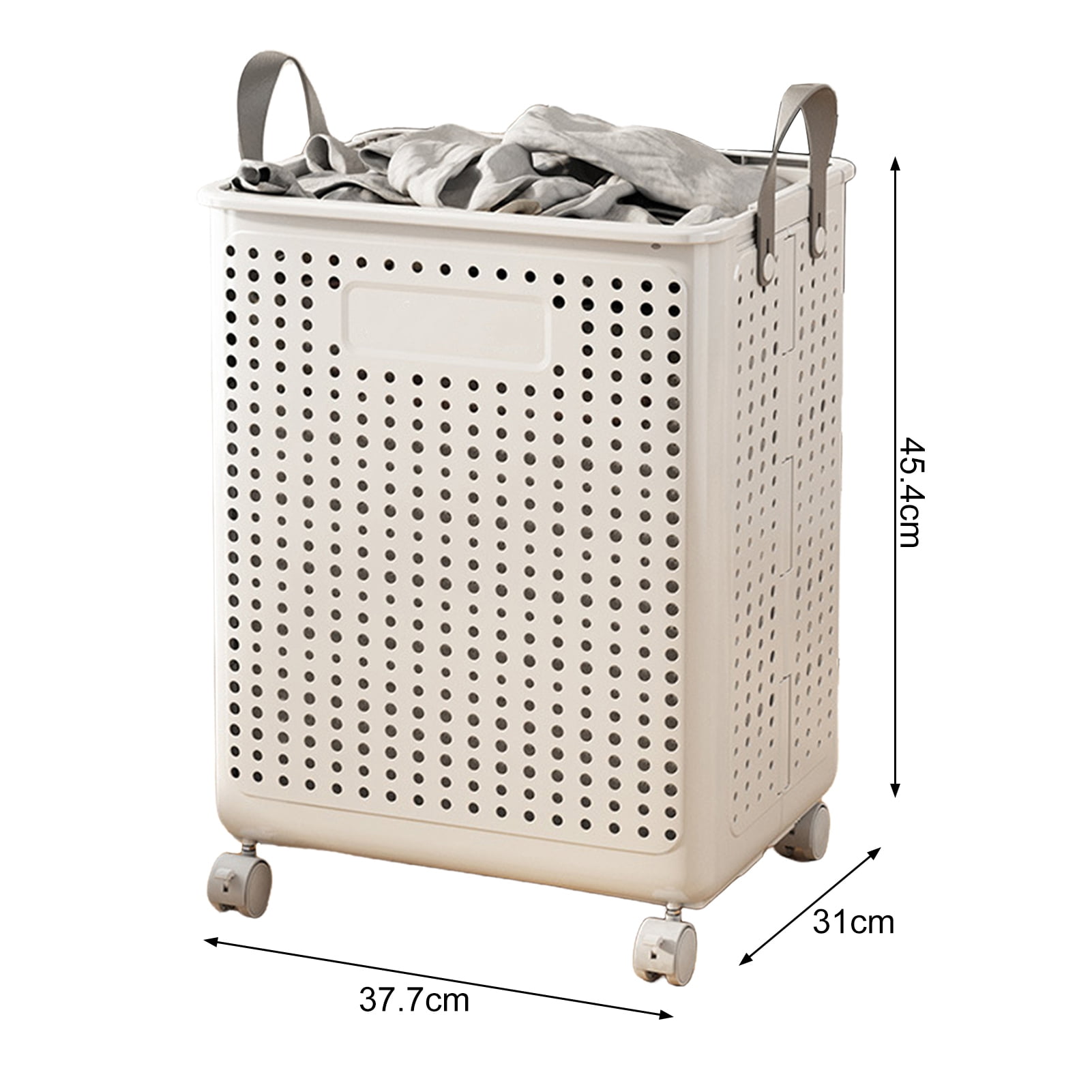 Sioweci Laundry Basket,Large Capacity Dirty Clothes Hamper Laundry Basket with Wheels and Breathable Mesh Holes,Handle Design Waterproof,White,15" x 8.7" x 17.9",1 Pc
