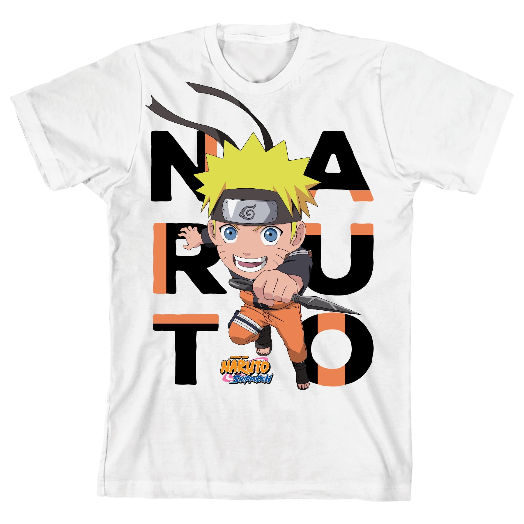Naruto Shippuden Big Letters Title Logo Youth White Graphic Tee-XS ...