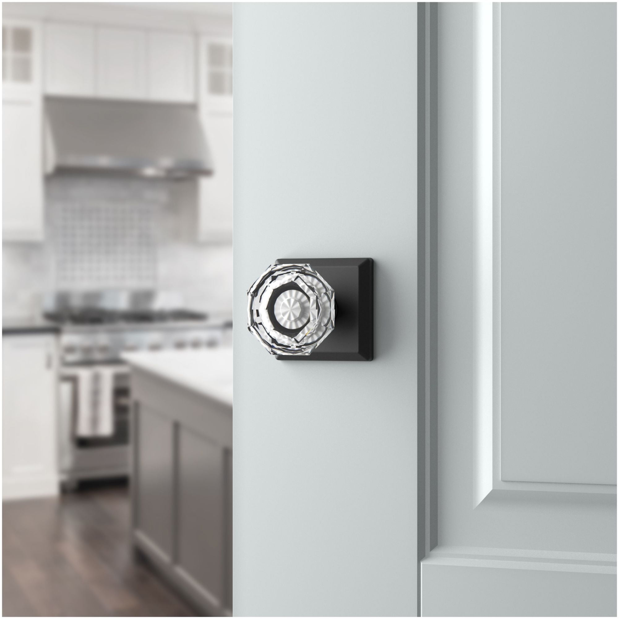 Baldwin Reserve Pscrytsr141 Passage Crystal Knob With Traditional Square Rose With 6Al Latch And Dual Strike Bright Nickel Finish