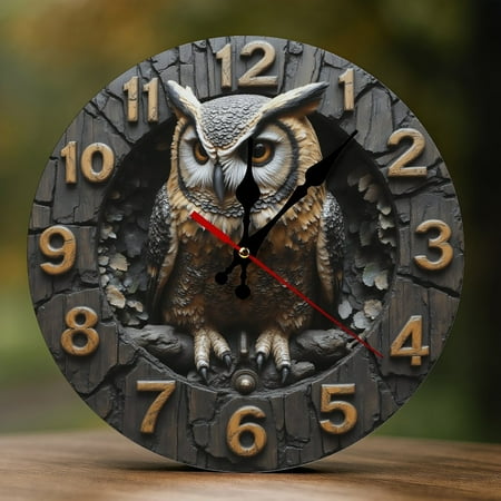 Wall Clock Decorative - Rustic Brown Owl-C Print 2D Vintage Wall Clocks Battery Operated Silent Non-Ticking for Bedroom, Living Room, Kitchen, Office, Classroom, 10 Inch