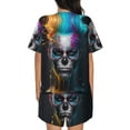 thumbnail image 4 of Womens Pajama Sets With Pocket, Modern Abstract Colorful Skull Lounge Sets Short Sleeve Sleepwear PJ Sets for Women, 4 of 6