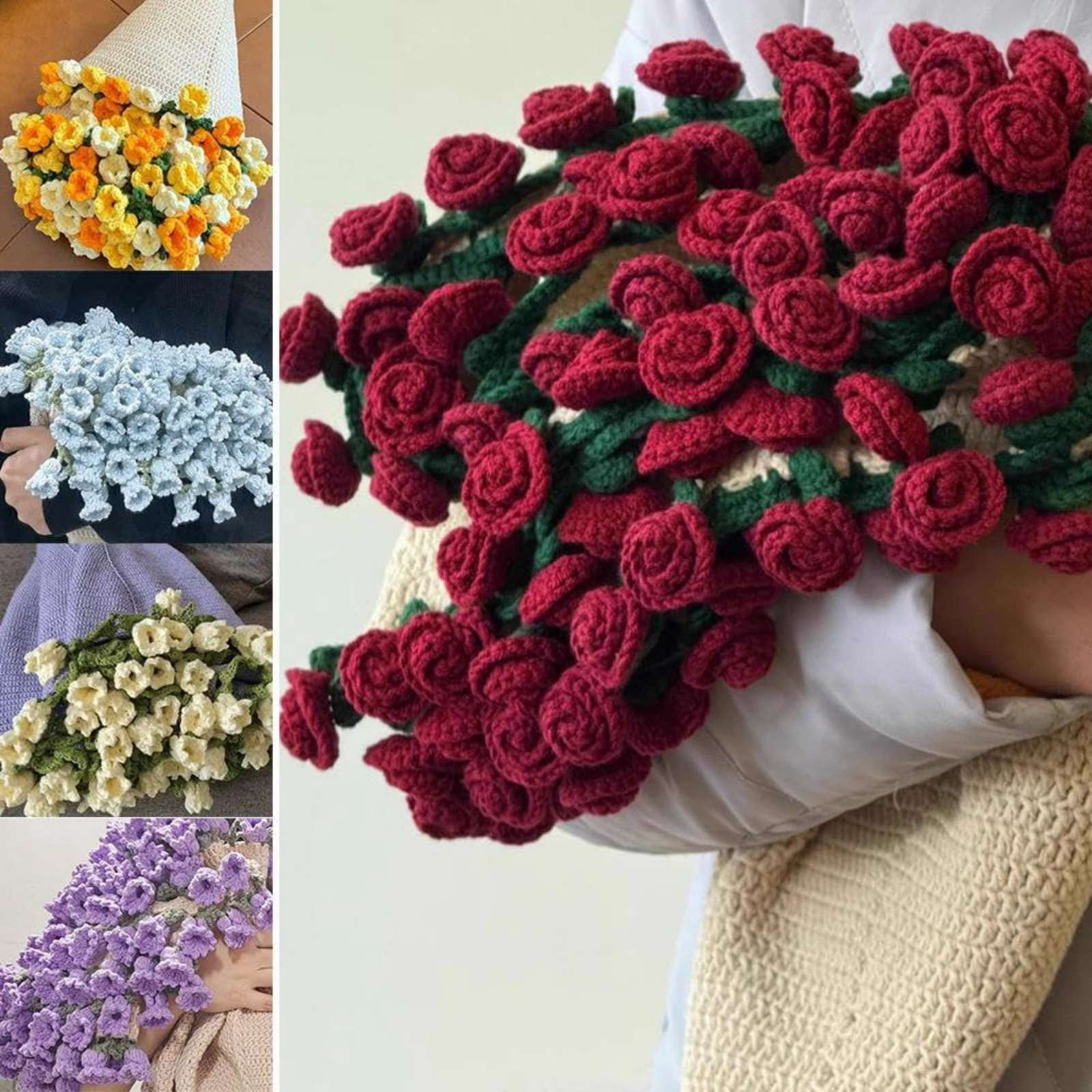Crochet Rose Blanket,DIY Handmade Crochet Flower Bouquet Blanket,Rose Flower Bouquet Knitted Throw Blankets Pastel Tones for Mother's Day Birthday Christmas Home Decor (Material Package,Unfinished )