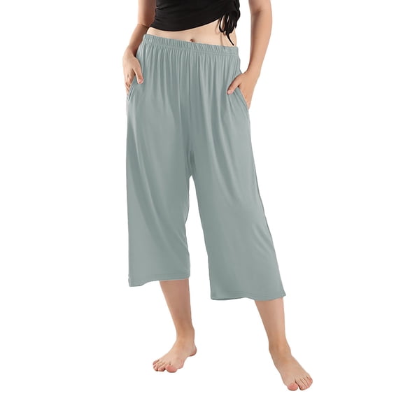 Women's Wide Leg Pants Capri Plus Size Cotton Com table Cropped 3XL 7XL Stretch Dress Casual Flowy Palazzo Pants Women