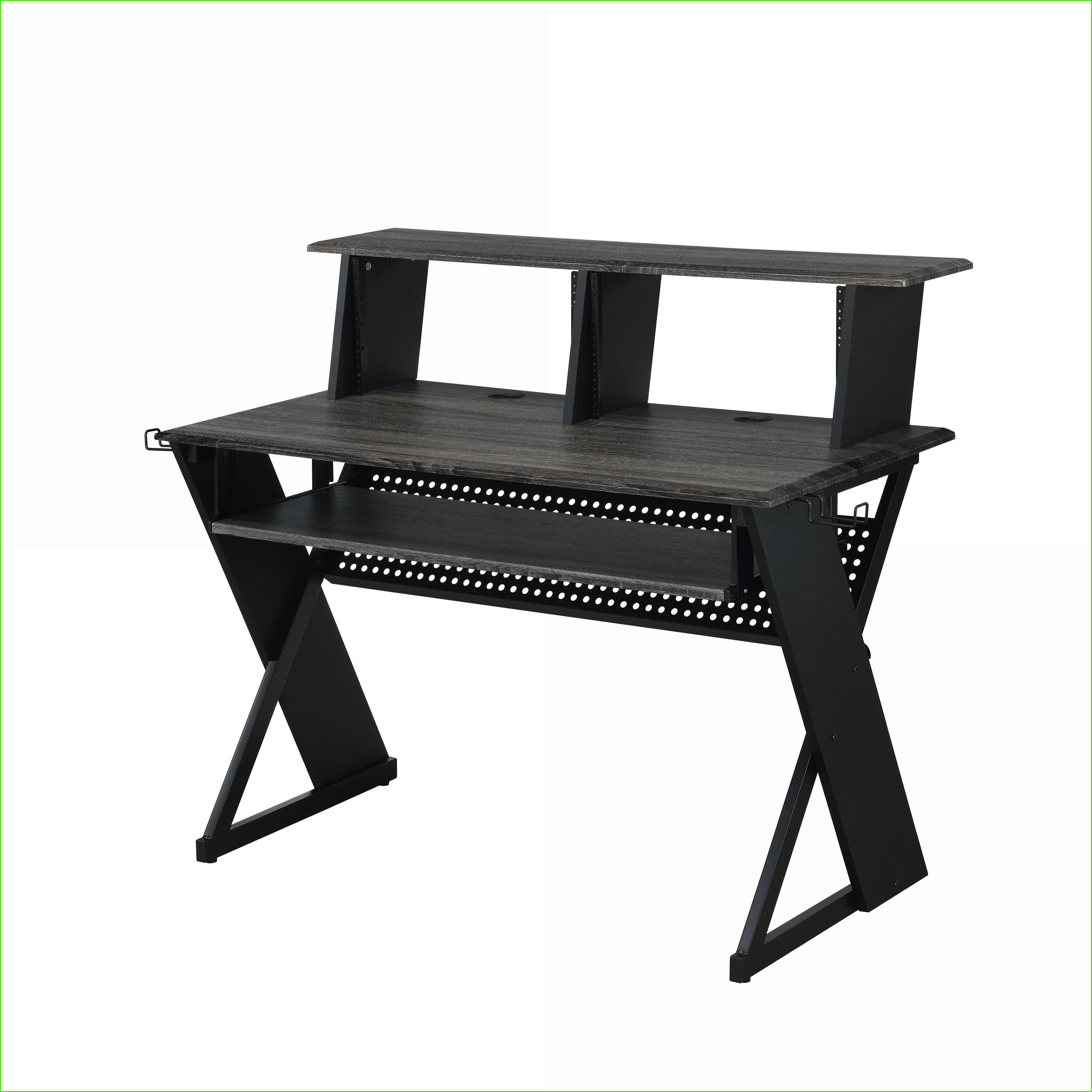 Music Desk with Keyboard Tray, Earphone Rack & Cord Management | 47"W Black | Metal & MDF