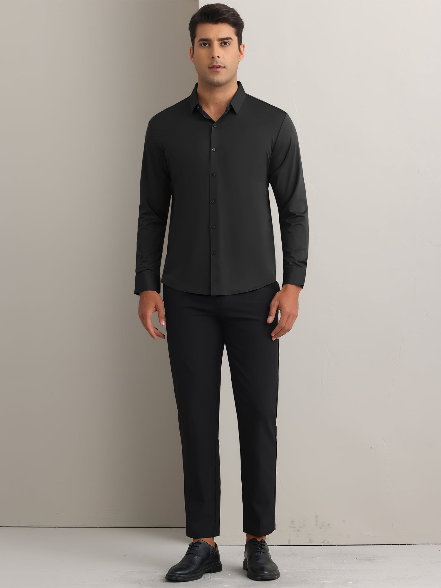 DARING DIVA Men's Soft Long Sleeve Button Down Business Formal Dress Shirt L Black