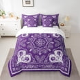 thumbnail image 2 of Homewish Damask Jacquard 7pcs Bedding Comforter Set,Boho Baroque Print Queen Bedding Sets,Purple White Queen Sheet Sets For Men Women,Super Cozy Room Decoration Reversible, 2 of 8
